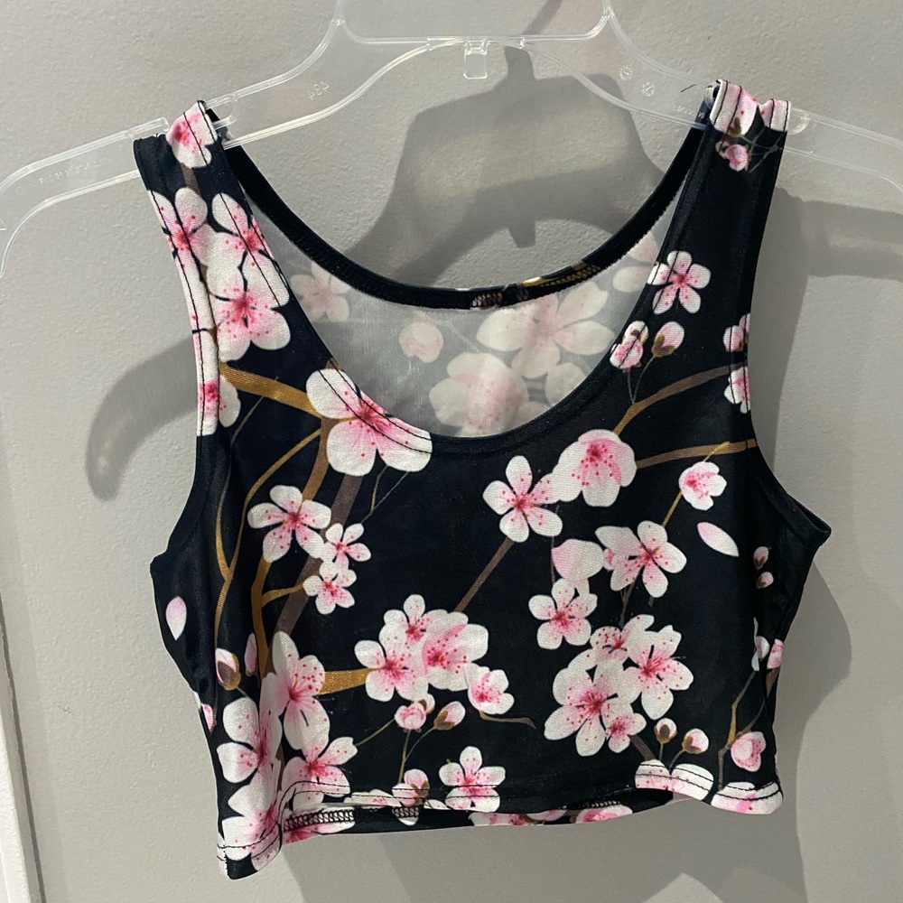 Floral Black and Pink Women's Crop Top